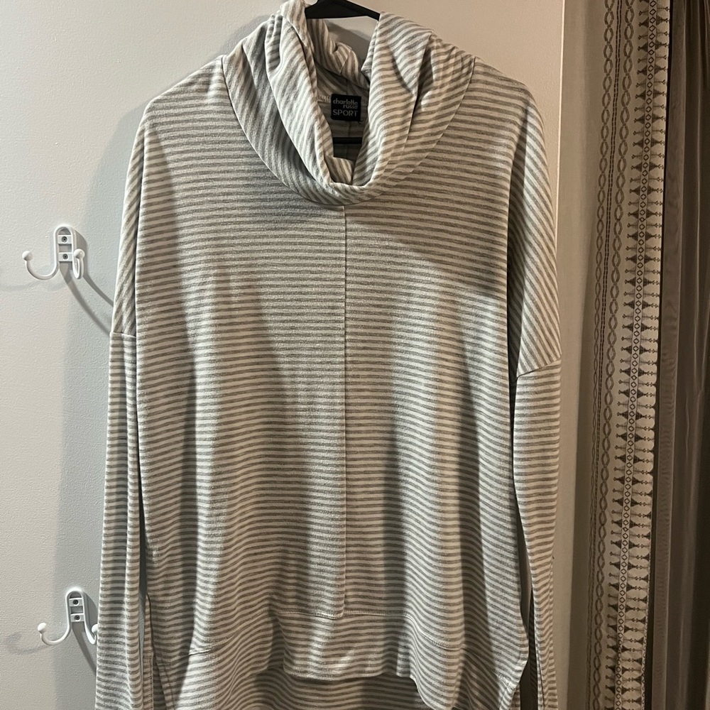 Charlotte Russe Gray Cowl Neck Sweater with Stripes